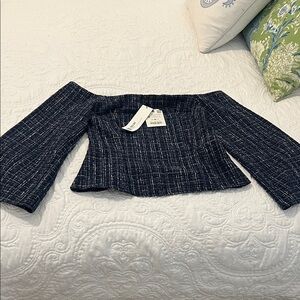 Zara Navy and White Textured Top